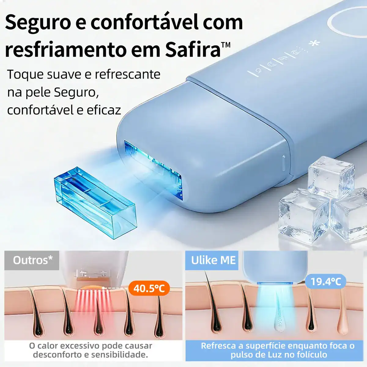 Depilador a Laser IPL Ulike ME Portátil Sem Dor com Resfriamento em Safira 4 Modos Disparo Automático Corpo e Rosto ANVISA - Imagem 4