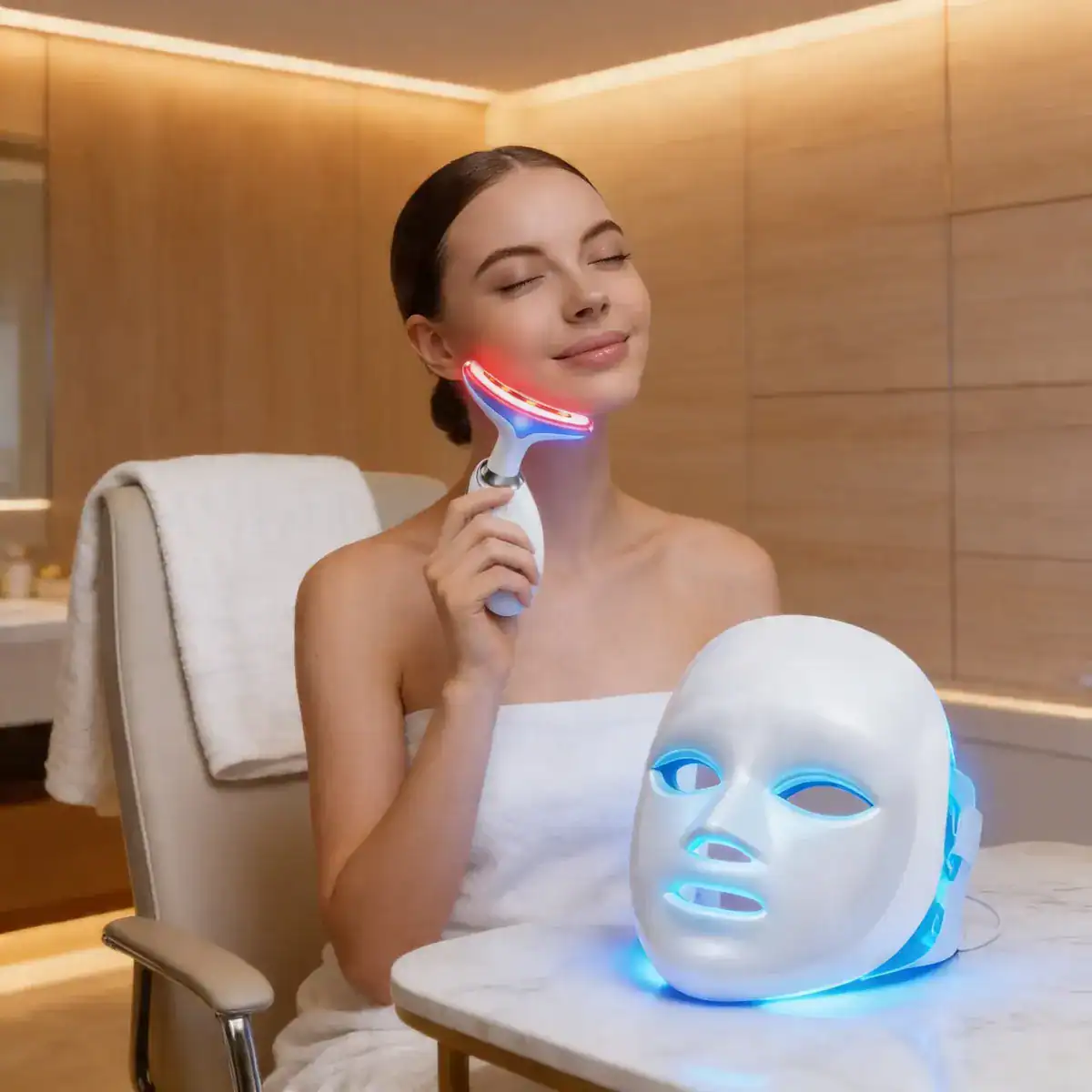 Kit Máscara Led 7 Cores Fototerapia + Massageador Facial - Imagem 5