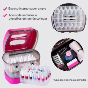 Maleta Manicure Organizadora P/ 68 Esmaltes + Porta Acetona