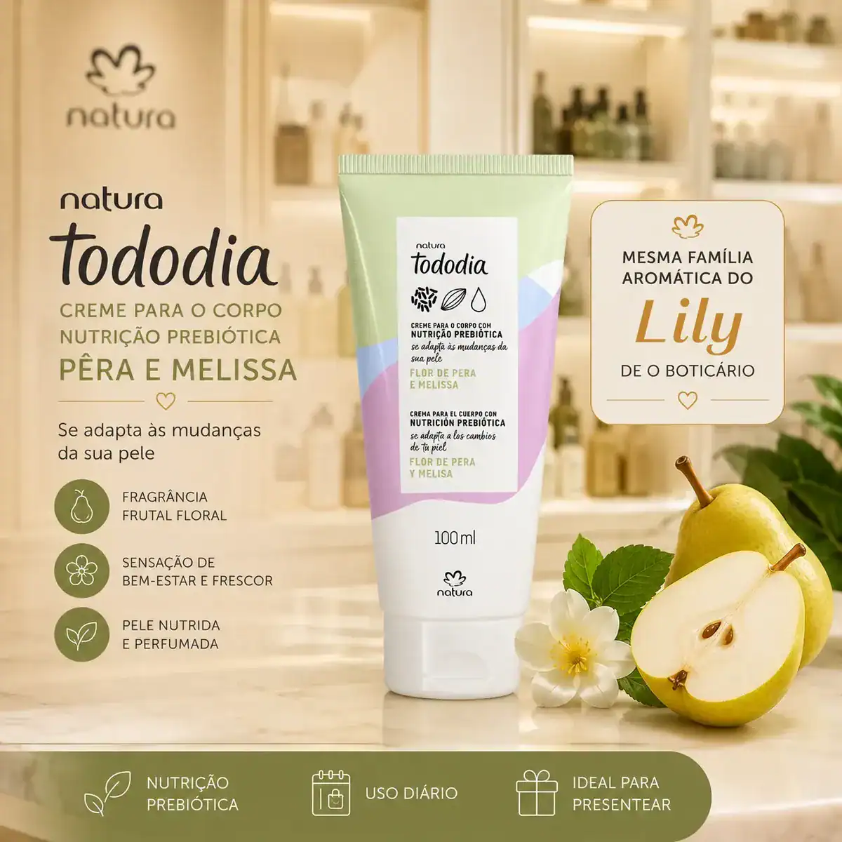 Flor De Pera E Melissa Body Splash Natura Tododia - Imagem 2