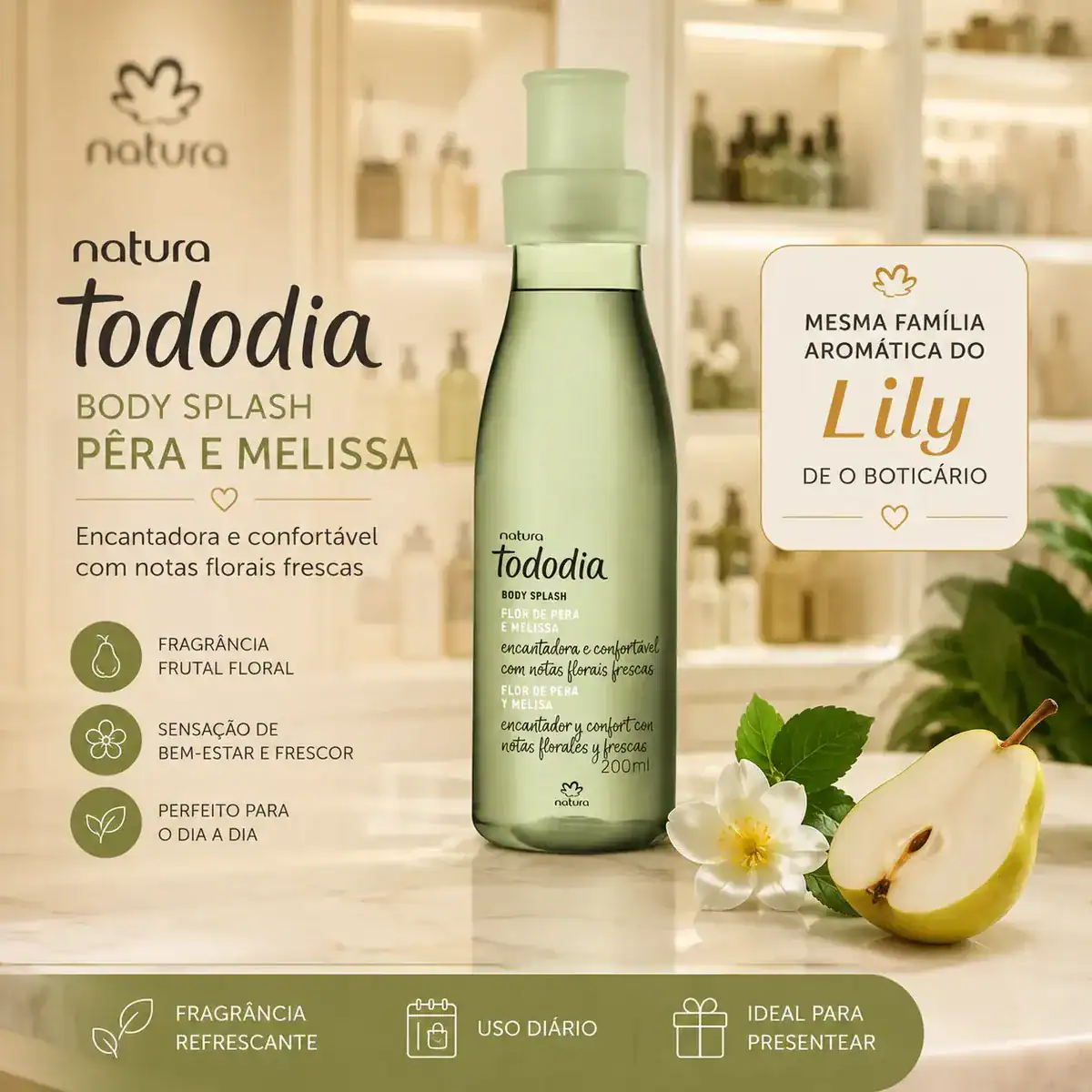 Flor De Pera E Melissa Body Splash Natura Tododia - Imagem 3