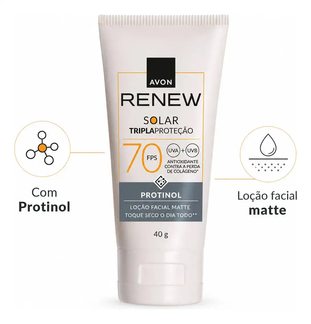 Protetor Solar Renew FPS 70 Com Protinol 40g Avon