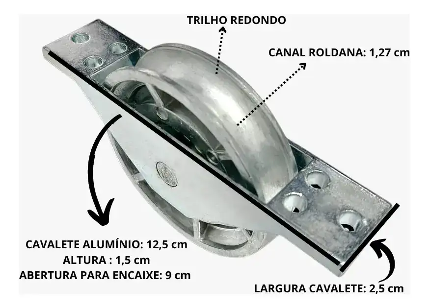 Roldana de zamac para portão de garagem com canal de 1,27cm.