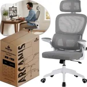 Cadeira Escritório Presidente Ergonômica NR17 Marqs Home Arcanis Cinza com Apoio Lombar e Encosto Mesh Premium