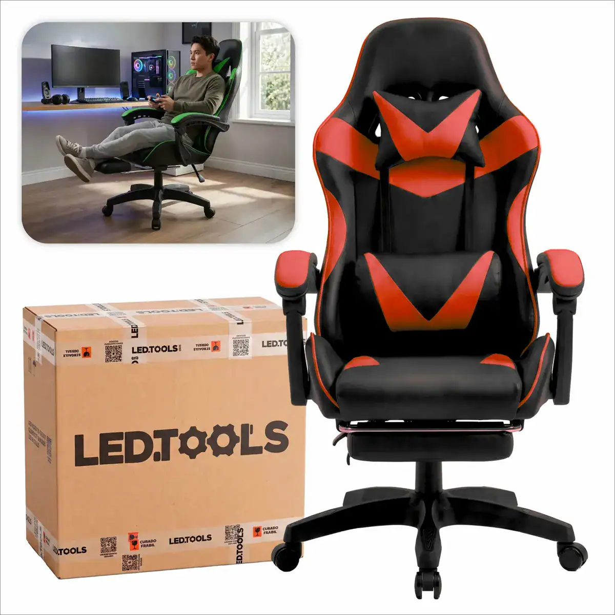 Cadeira Gamer Premium Escritório Confortável Giratória 360º Reclinável Setup Jogos Cor Vermelho - Imagem 6