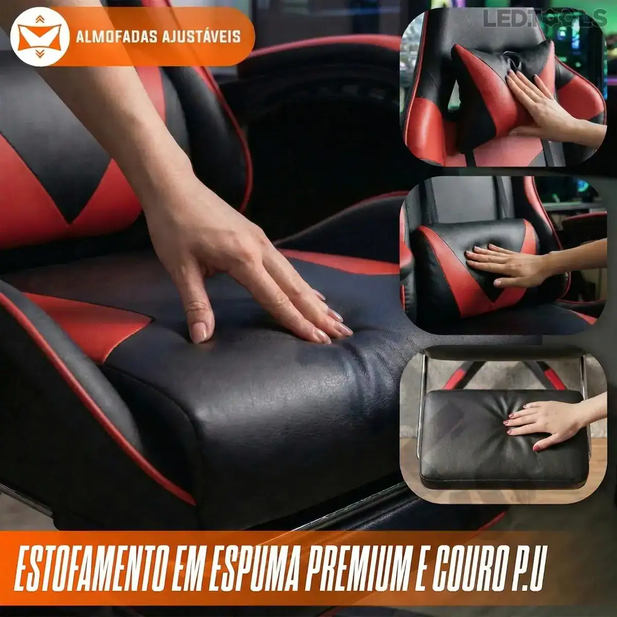 Cadeira Gamer Premium Escritório Confortável Giratória 360º Reclinável Setup Jogos Cor Vermelho - Imagem 3