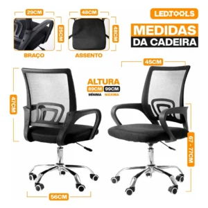 Cadeira Mesh Ergonômica Escritório Giratória Preto