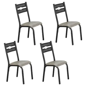 Kit 4 Cadeiras Jantar Ciplafe Luna Tubo Craqueado Preto Assento Junco Manteiga