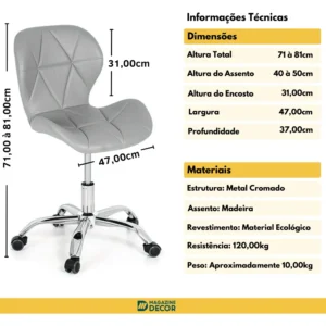 Cadeira De Escritório Eiffel Max Base Giratória Cor Cinza