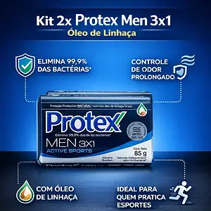 Kit 02 Sabonetes Barra Protex Men 3x1 Active Sports 85g