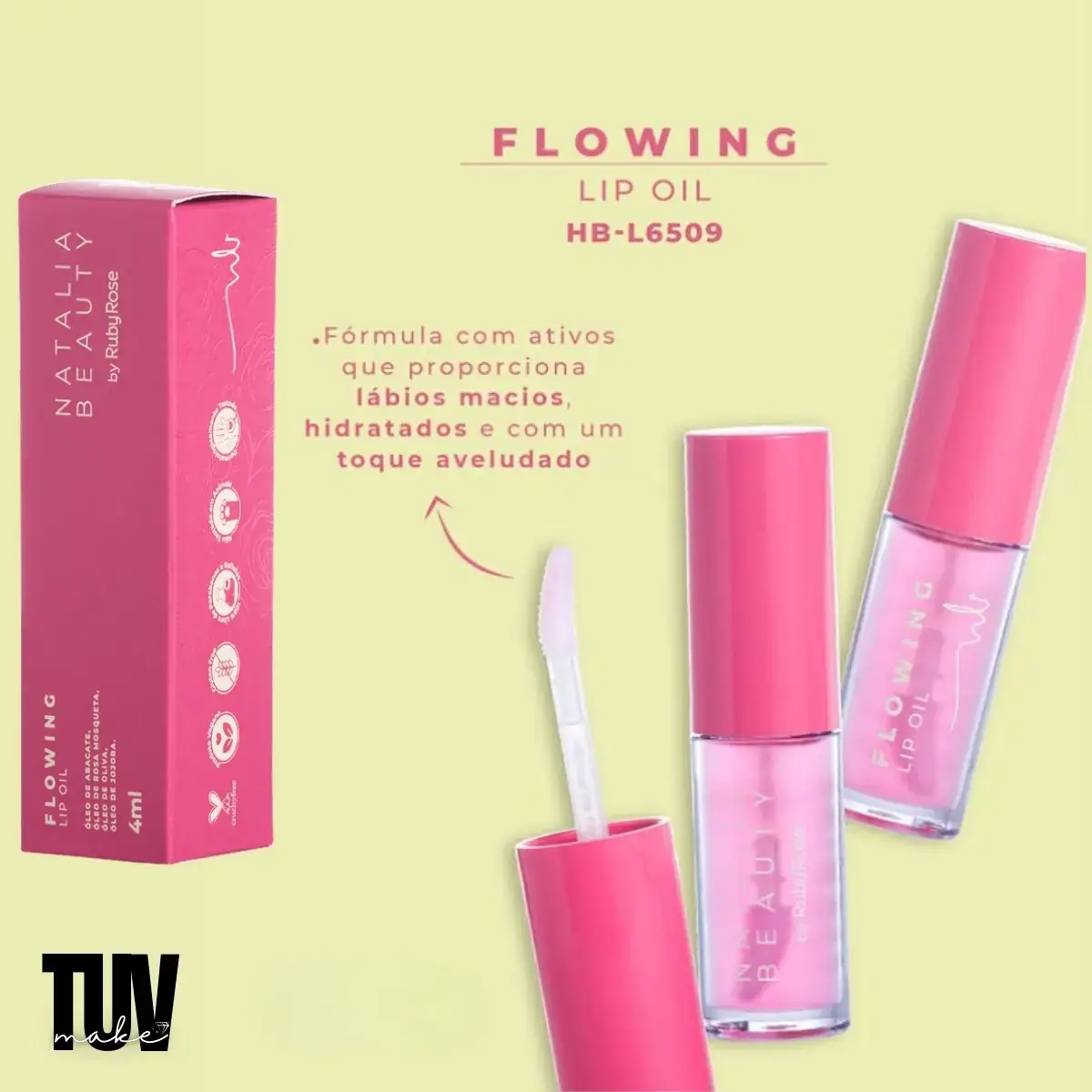 Lip Oil Labial Flowing Natália Beauty Ruby Rose - Imagem 5