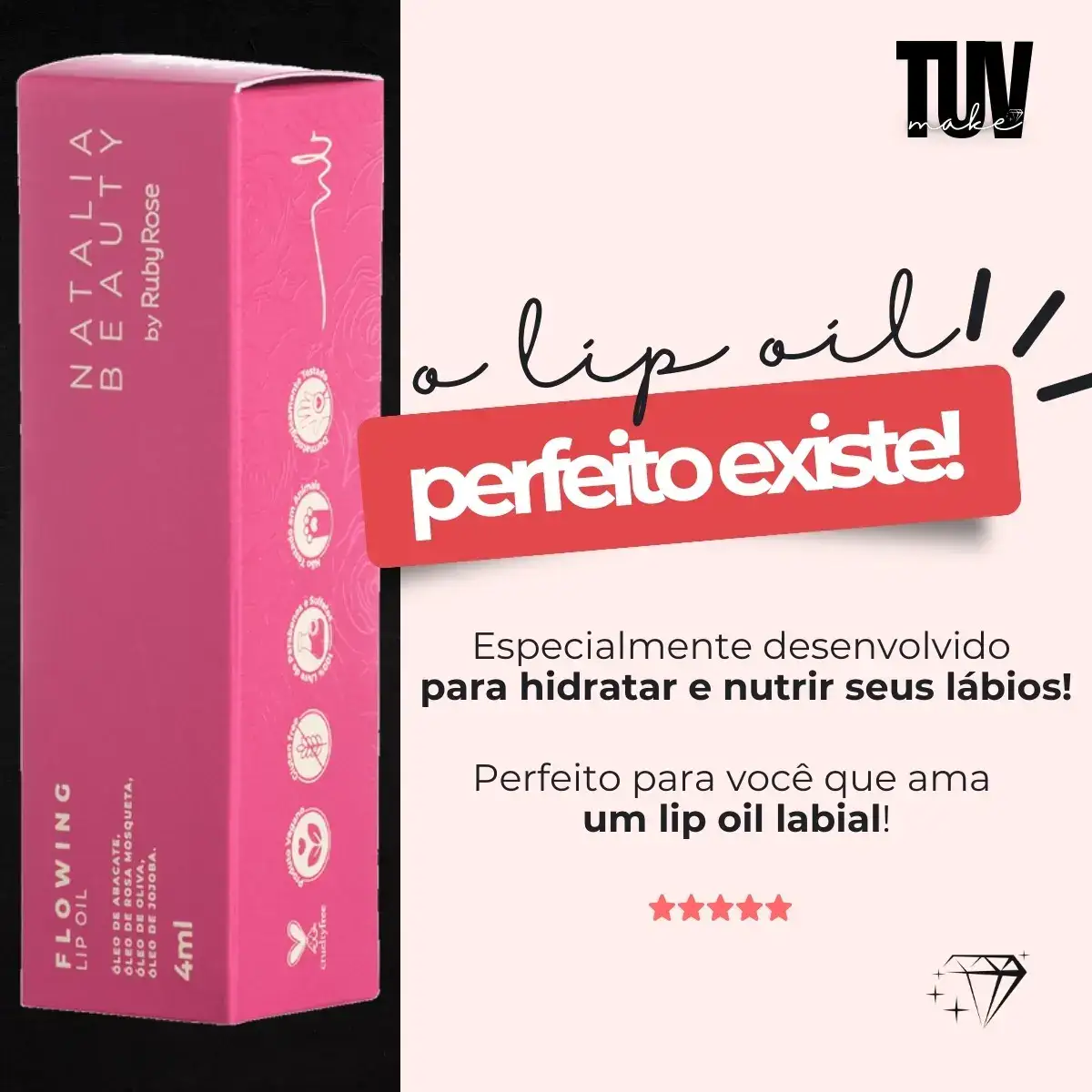 Lip Oil Labial Flowing Natália Beauty Ruby Rose - Imagem 3