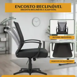 Cadeira Escritório Ergonômica Lyon Presidente Com Apoio De Braço Suporte Lombar Malha Respirável Luvinco