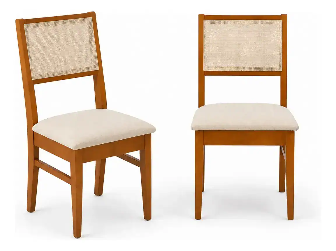 Kit Conjunto 2 Cadeiras Sala De Jantar Cozinha Varanda Madeira Maciça Eucalipto Roma Encosto Tela Clássica Assento Estofado Elegante Conforto Linho Espuma D23 Firme Resistente Já Montada Bege Lessul - Imagem 6
