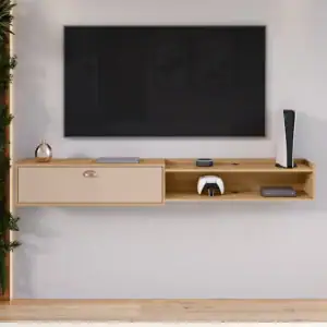 Rack Bancada Suspensa Tv 70 Polegada Nicho Porta Sala Quarto Cor Hanover/fendi