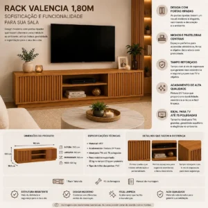 Rack Mavaular Logan Naturalle Para Tv Até 75 Polegadas Ripad