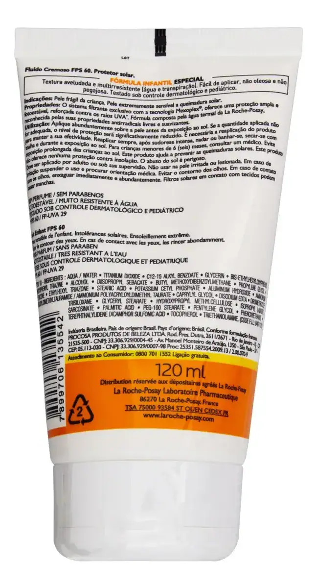 La Roche-Posay protetor solar infantil dermopediatrics FPS60 120ml - Imagem 2