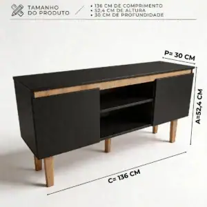 Rack Tv Sala Home Estante Organizador Multiuso White Madeira Preto