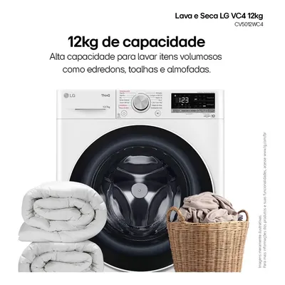 Lava E Seca LG Smart Vc4 12kg Branca Com Inteligência Artifi Cor Branco - Imagem 6