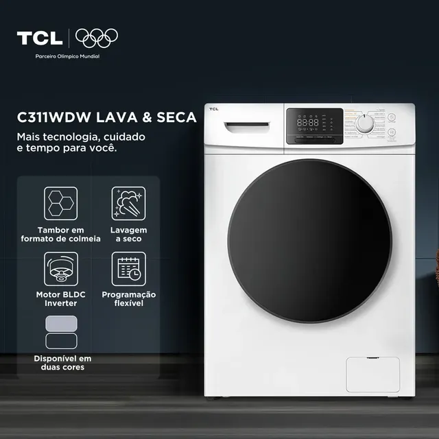 Lava E Seca Tcl 11kg / 7kg Branca Inverter Com Lavagem A Seco 127v C311wdw - Imagem 3