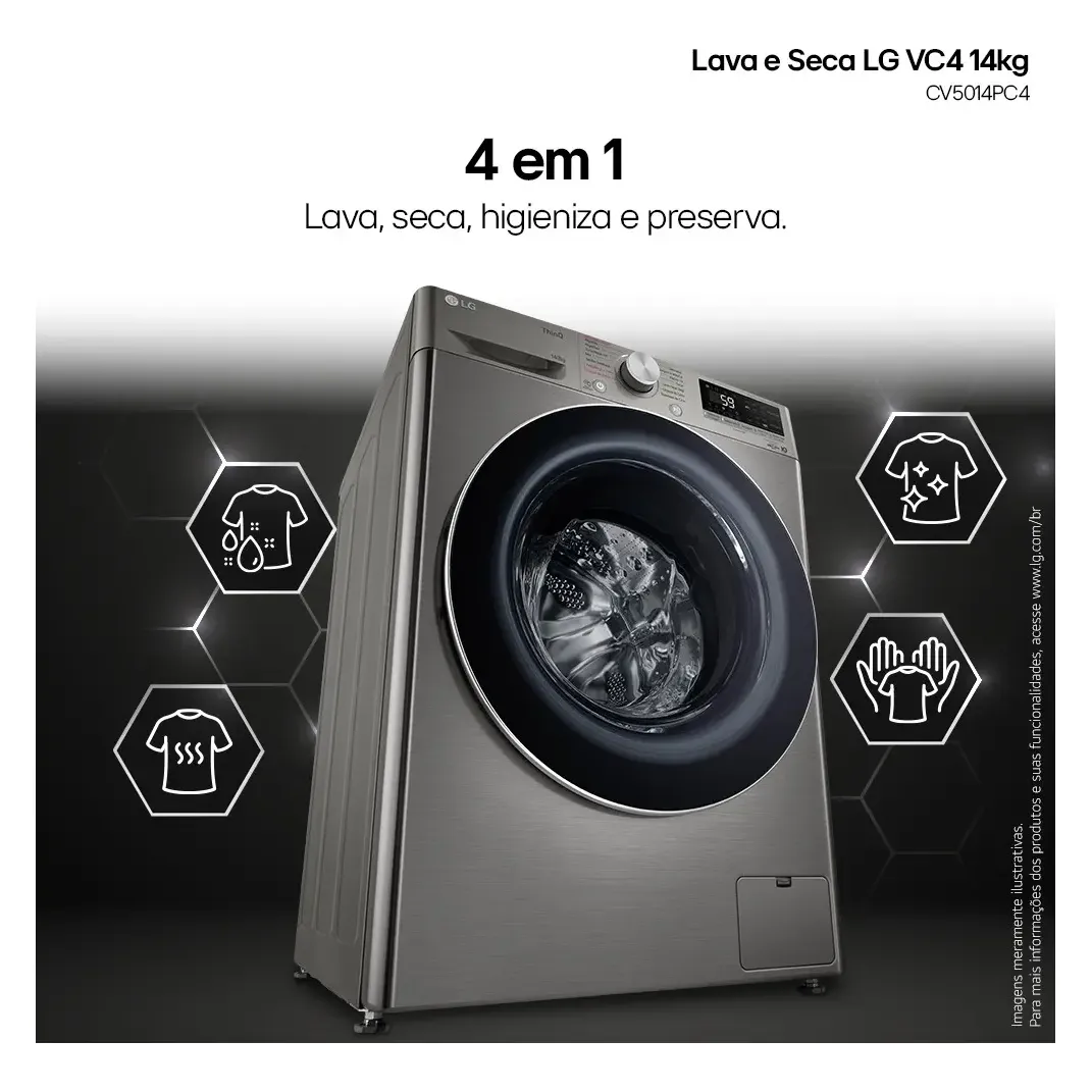 Lava E Seca Smart LG Vc4 14kg Inox Look Com Inteligência Artificial - Imagem 9