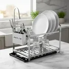 Escorredor Pratos Louça Louca Inox Para 16 Pratos Cozinha Restaurante Bar Com Porta Talher Inox Bandeja Coletora De Agua - Imagem 3