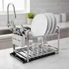 Escorredor Pratos Louça Louca Inox Para 16 Pratos Cozinha Restaurante Bar Com Porta Talher Inox Bandeja Coletora De Agua - Imagem 6