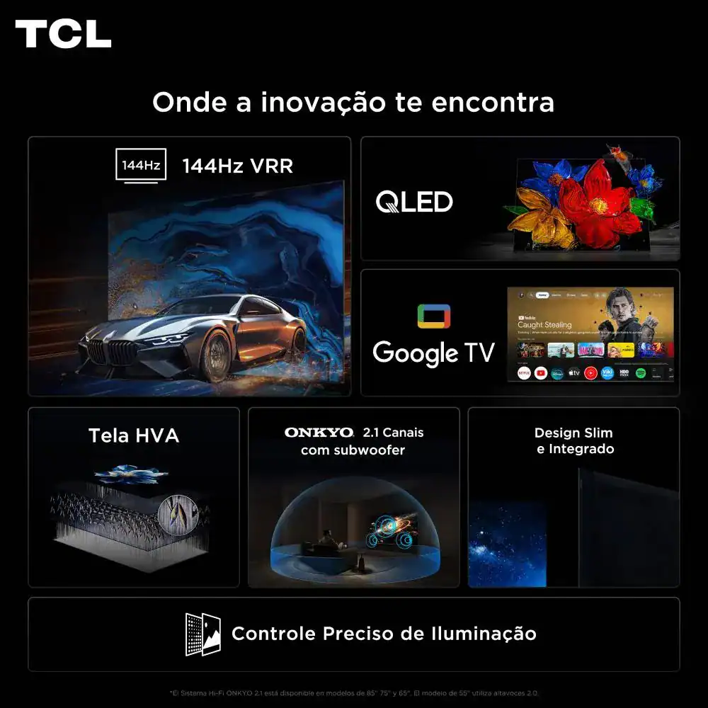 Smart TV TCL 75 Polegadas QLED 4K P8L WiFi Bluetooth Google TV HDR10+ 144 Hz VRR 75P8L - Imagem 4